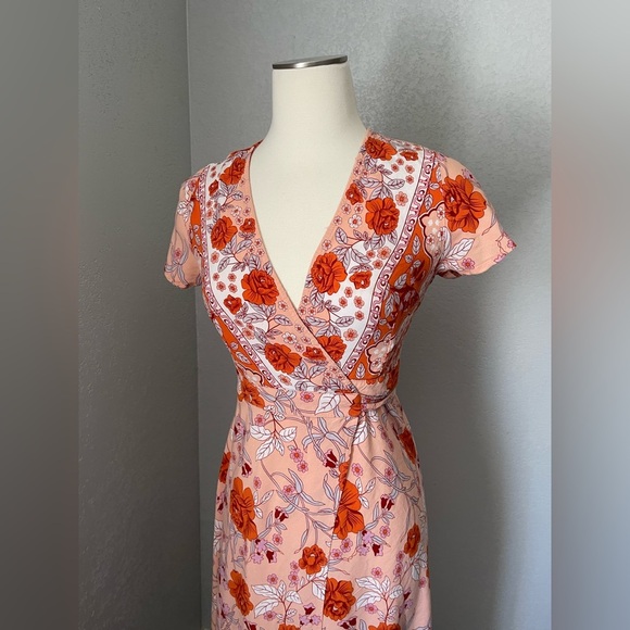 Orange and Pink Flutter Sleeve Maxi Dress - Picture 5 of 6